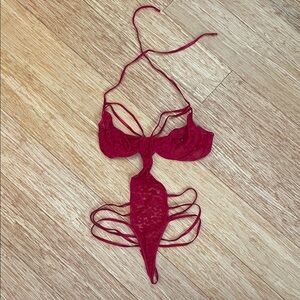 Frederick’s of Hollywood Red Lace Strappy Bodysuit
